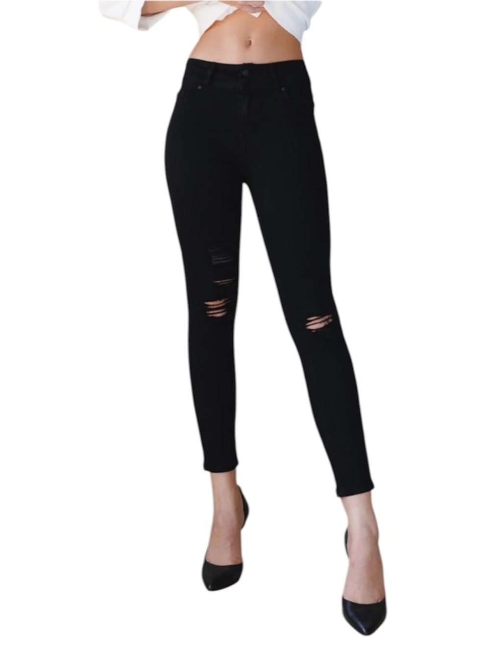 ❤️ A2 JEans Los Angelas Ankle Skinny Black Jeans Size 9 destroyed raw hem